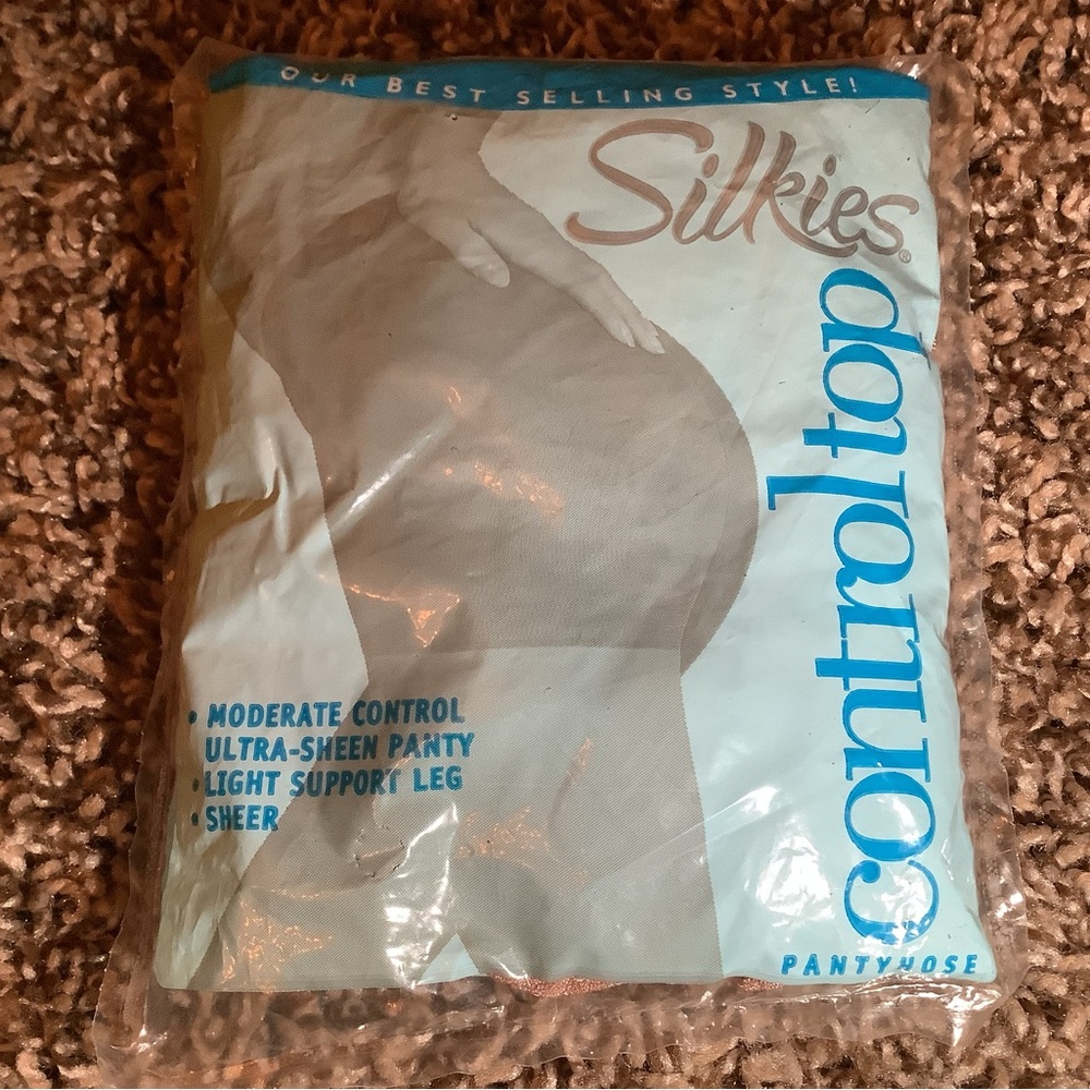 Silkies moderate control top sheer pantyhose, nude, size: L